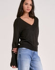 BLACK V-NECK SWEATER W/FLAIR SLV