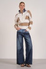 BEIGE/NAVY & WHITE STRIPE SWEATER