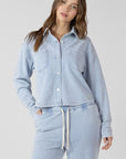 WASHED LIGHT BLUE BUTTON UP  KNIT TOP
