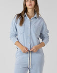 WASHED LIGHT BLUE BUTTON UP  KNIT TOP