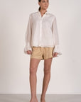 WHITE BUTTON DOWN BLOUSE W/RUFFLE SLV