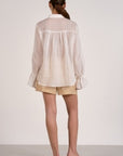 WHITE BUTTON DOWN BLOUSE W/RUFFLE SLV