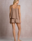 TAUPE FLOWY TOP W/TIES STRAPS