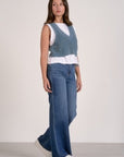 BLUE WASHED SLVLES LAYERED SWEATER