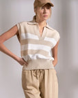 BEIGE STRIPED SLVLESS SWEATER
