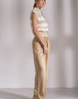 BEIGE STRIPED SLVLESS SWEATER