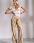 BEIGE STRIPED SLVLESS SWEATER