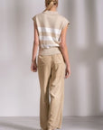 BEIGE STRIPED SLVLESS SWEATER