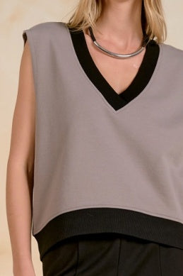 TAUPE W/BLK DETAIL SWEATER VEST