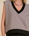 TAUPE W/BLK DETAIL SWEATER VEST