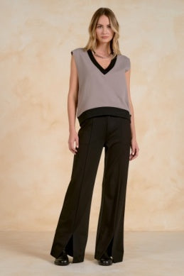 TAUPE W/BLK DETAIL SWEATER VEST