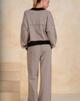 TAUPE WITH BLACK DETAIL JACKET