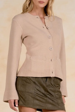 STONE CREW NECK BUTTON-UP SWEATER