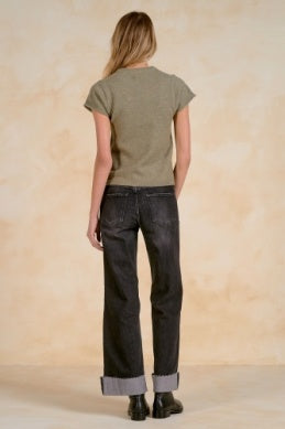 OLIVE SHORT SLV CREW NECK SWEATER