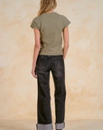 OLIVE SHORT SLV CREW NECK SWEATER