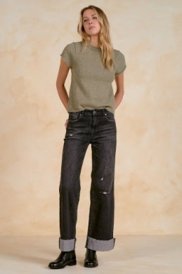 OLIVE SHORT SLV CREW NECK SWEATER