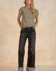 OLIVE SHORT SLV CREW NECK SWEATER