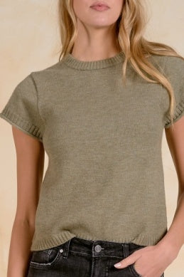 OLIVE SHORT SLV CREW NECK SWEATER