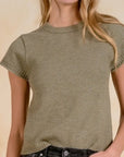 OLIVE SHORT SLV CREW NECK SWEATER