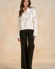 OFF WHITE 1/4 ZIP SWEATER W/BLACK STICH DETAIL
