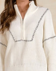 OFF WHITE 1/4 ZIP SWEATER W/BLACK STICH DETAIL