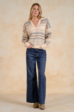 OFF WHITE V-NECK SWEATER W/COLLAR