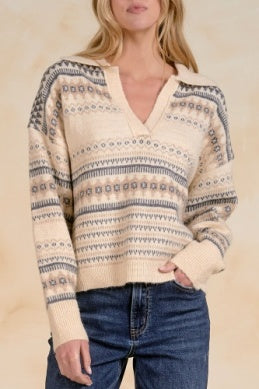 OFF WHITE V-NECK SWEATER W/COLLAR