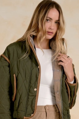 OLIVE JACKET W/CURDOROY TRIM