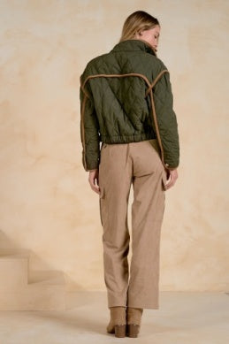 OLIVE JACKET W/CURDOROY TRIM