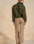 OLIVE JACKET W/CURDOROY TRIM