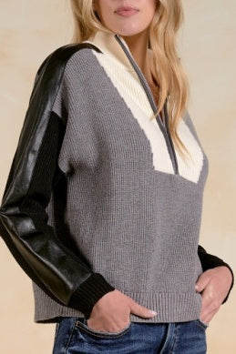 BLACK &amp; GREY COLOR BLOCK SWEATER