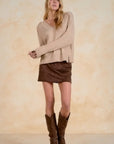 STONE V-NECK SWEATER W/FRAY DETAIL