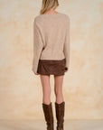 STONE V-NECK SWEATER W/FRAY DETAIL