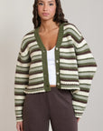 DEX GREEN/BROWN STRIPED CARDIGAN