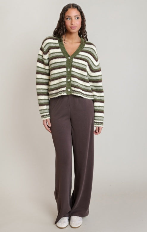 DEX GREEN/BROWN STRIPED CARDIGAN