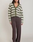 DEX GREEN/BROWN STRIPED CARDIGAN
