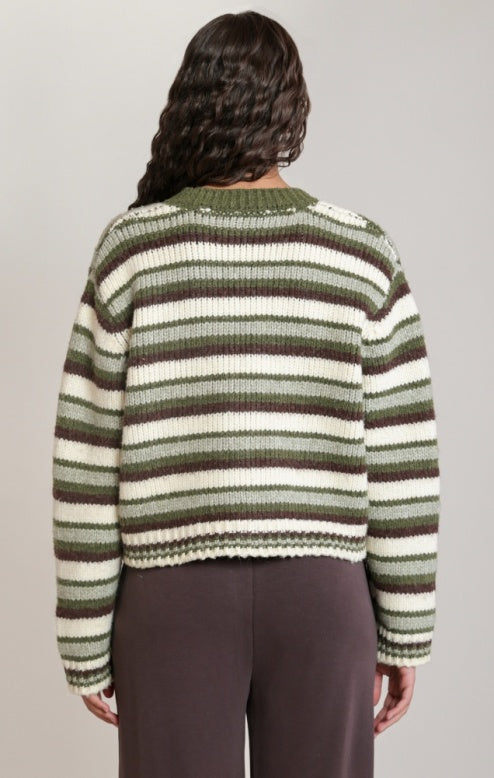 DEX GREEN/BROWN STRIPED CARDIGAN