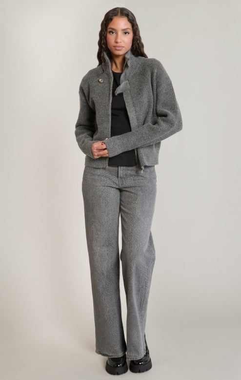 DEX DARK GREY MELANGE ZIP-UP CARDIGAN