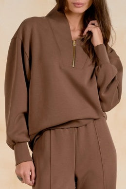 BROWN 3/4 ZIP SWEATSHIRT