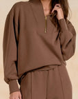 BROWN 3/4 ZIP SWEATSHIRT