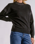 BLACK CREWNK RHINESTONE SWEATER