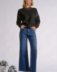 BLACK CREWNK RHINESTONE SWEATER