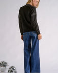 BLACK CREWNK RHINESTONE SWEATER