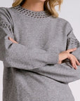 GREY CREWNK RHINESTONE SWEATER