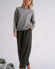 GREY CREWNK RHINESTONE SWEATER