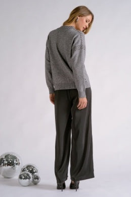 GREY CREWNK RHINESTONE SWEATER