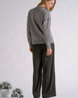 GREY CREWNK RHINESTONE SWEATER