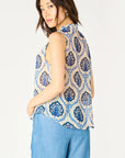 BLUE MADALLION SMOCKED BLOUSE
