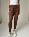 BROWN COATED ZIP JOGGER PANT