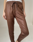 BROWN COATED ZIP JOGGER PANT